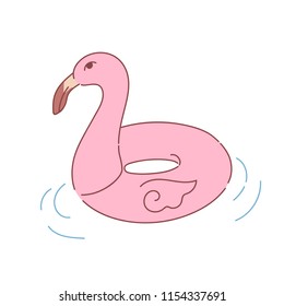 Pink flamingo pool ring floater rubber inflatable toy vector illustration object isolated on white