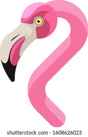 Pink flamingo portrait made in unique simple cartoon style. Head of African flamingo. Isolated artistic stylized icon or logo for your design. Vector illustration