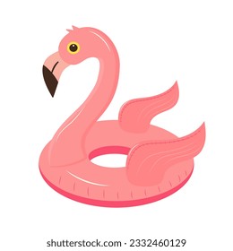 Pink flamingo rubber ring. Inflatable toy for swimming. Summer, beach, relax concept.