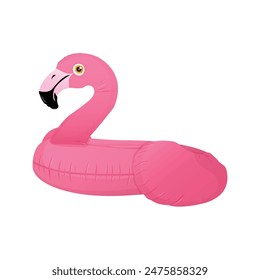 Pink flamingo rubber ring. Inflatable toy for swimming. Isolated illustration on white background for beach party advertising poster. Vector illustration EPS 10
