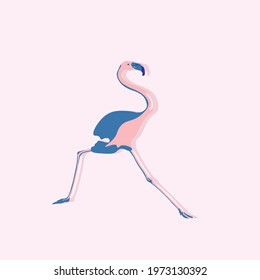 The pink flamingo is running. Vector illustration.