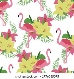 Pink flamingo seamless patter, vector illustration perfect to use on the web or in print