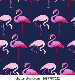 Pink flamingo seamless pattern. Bright vector illustration.