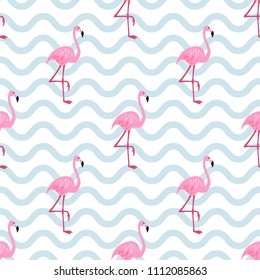 Pink flamingo seamless pattern. Can be used as cover for greeting card, poster, flyer, wrapping paper, scrapbook or website design. Vector illustration