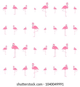 Pink flamingo seamless pattern, exotic tropical bird vector, summer beautiful fashion background on white