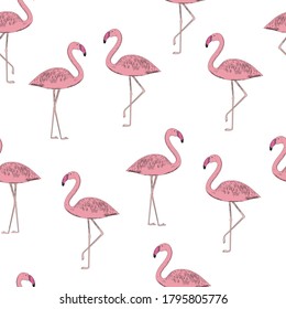 Pink Flamingo seamless pattern on white background. Fashionable vector illustration. minimalist style.