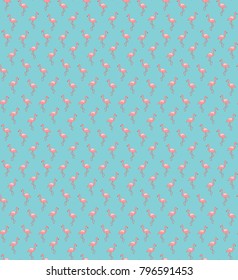 Pink flamingo seamless pattern on blue background. 