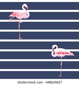 Pink flamingo seamless pattern with stripes