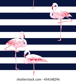 Pink flamingo seamless pattern with stripes