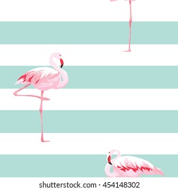 Pink flamingo seamless pattern with stripes