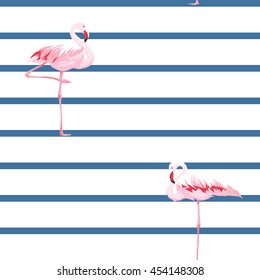 Pink flamingo seamless pattern with stripes