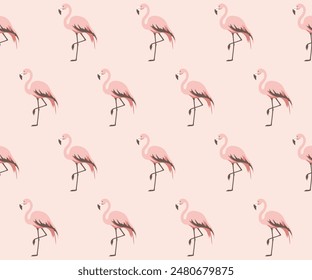 Pink flamingo seamless pattern. Summer background. Vector illustration.