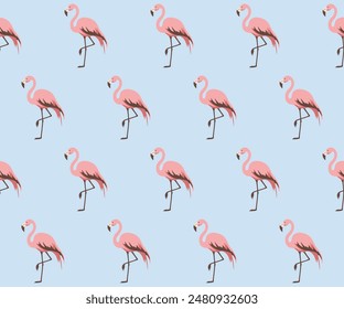 Pink flamingo seamless pattern. Summer background. Vector illustration.