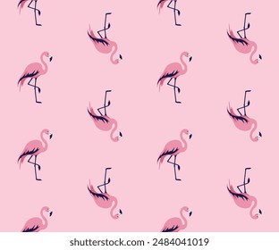 Pink flamingo seamless pattern. Summer background. Vector illustration.