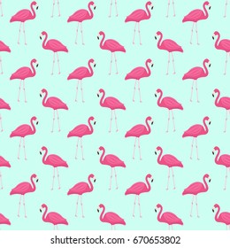 Pink flamingo seamless pattern. Summer tropical endless background, repeating texture. Vector illustration