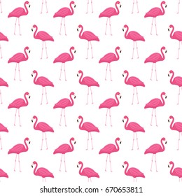 Pink flamingo seamless pattern. Summer tropical endless background, repeating texture. Vector illustration