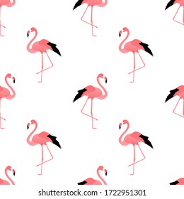 Rosa Flamingo Nahtloses Muster mit weißer Hintergrundfarbe.