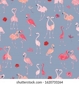 Pink Flamingo Seamless Vector Patten Nursery Wallpaper