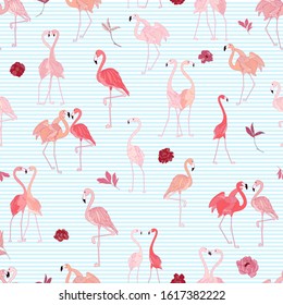 Pink Flamingo Seamless Vector Pattern. Exotic Vector Pattern.