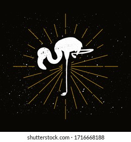 Pink flamingo silhouette badge. Exotic elegant bird vector icon. Ornithology, african fauna symbol