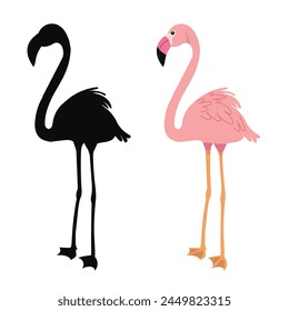 pink flamingo with silhouette on white background vector