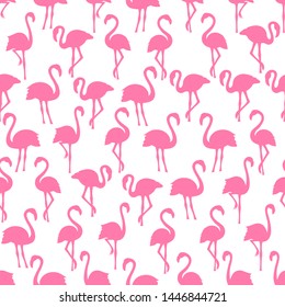 Pink flamingo silhouettes seamless pattern on white background. Simply vector background design for fabric and textile for girls