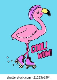 PINK FLAMINGO WITH SKATES AND HELMET