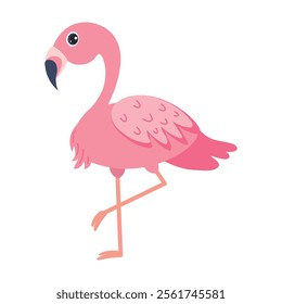 Pink flamingo standing gracefully on one leg in a playful cartoon style