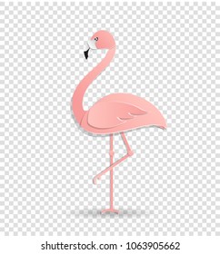 Pink flamingo standing on one leg. paper cut out style