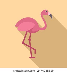 Pink flamingo standing on one leg with a long shadow