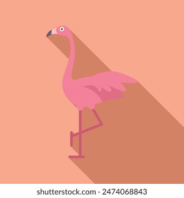 Pink flamingo is standing on one leg with its other leg tucked under its body