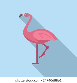 Pink flamingo is standing on one leg