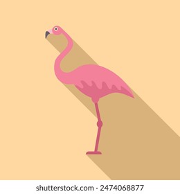 Pink flamingo standing on one leg with a long shadow