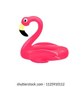 Pink flamingo swimming pool inflatable ring, float. Summer vacation holiday rubber tube for sea beach. Vector illustration, isolated on white background