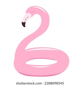 Pink flamingo swimming pool ring, tropical bird shape inflatable,  float. Summer vacation holiday rubber object
