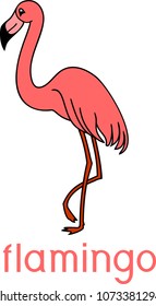 Pink flamingo with title on white background