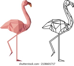 Pink flamingo from triangles. Low poly pink flamingo. Illustration in a flat style.