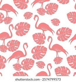 pink flamingo tropical pattern on white background