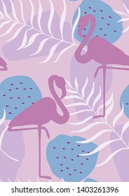 Pink flamingo tropical seamless pattern. Flamingo floral background textile design. Great print for swimsuits.