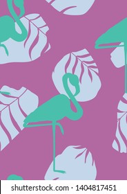 Pink flamingo tropical seamless pattern. Flamingo floral background textile design. Great print for swimsuits.