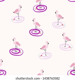 Pink flamingo tropical seamless pattern. Flamingo floral background textile design. Great print for swimsuits.