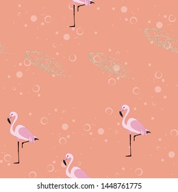 Pink flamingo tropical seamless pattern. Flamingo floral background textile design. Great print for swimsuits.
