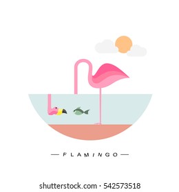 The pink flamingo try to eat a fish under the water.(EPS10 Art vector)