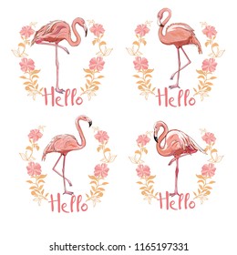 Pink flamingo, vector, illustration bird design print tropical