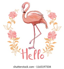 Pink flamingo, vector, illustration bird design print tropical