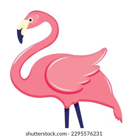 Pink flamingo vector illustration. Cute and beautiful flat pink flamingo on white background, summer design for print, kids drawing, design for t-shirt, poster, banner, design for fabric and textile