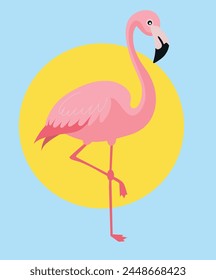 Pink flamingo vector illustration  , drawing of a standing flamingo