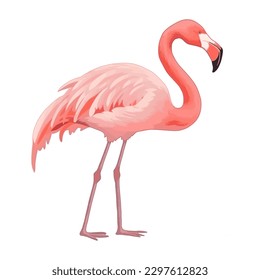 Pink flamingo vector illustration isolated on white background.