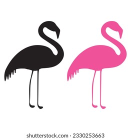 Pink flamingo vector illustration isolated on white background.