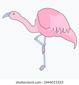 Pink flamingo vector illustration isolated on white background.